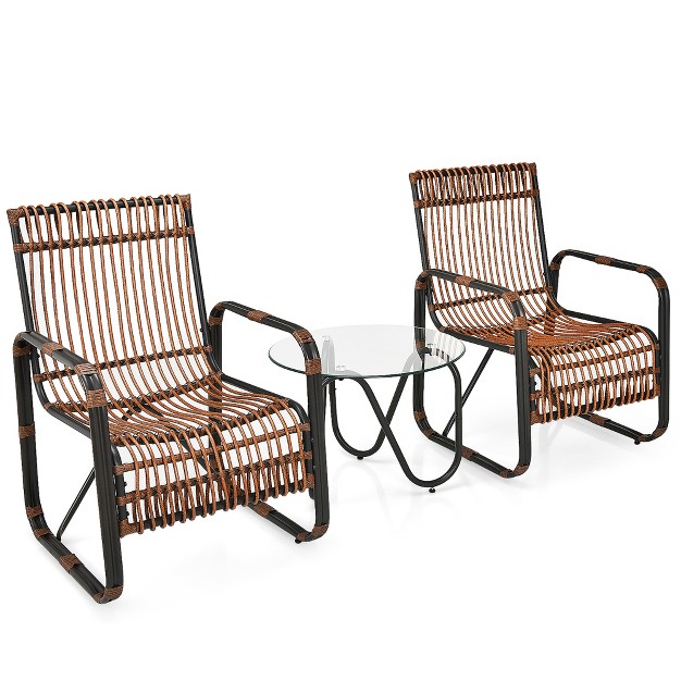 Costway 3pcs Patio Rattan Furniture Set Conversational Sofa Coffee Table Garden