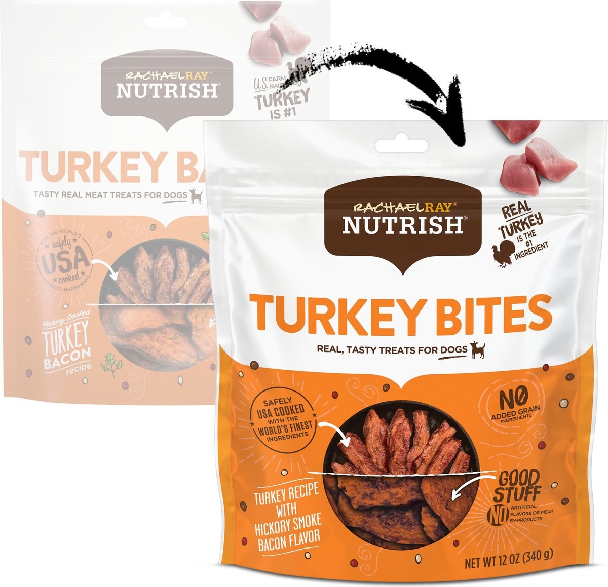 Rachael Ray Nutrish Turkey Bites Hickory Smoke Bacon Recipe Grain-Free Dog Treats