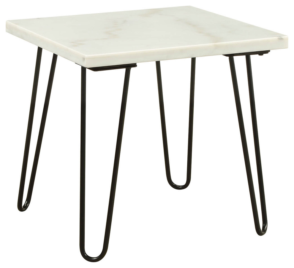 Marble Top End Table With Hairpin Style Metal Legs  White And Black   Midcentury   Side Tables And End Tables   by VirVentures  Houzz