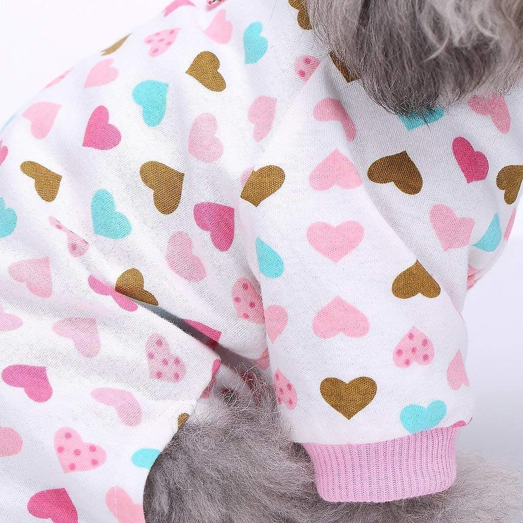 Dog Pajamas Costumes For Indoor Outdoor Turtleneck Love Pattern Comfortable Puppy Pajamas Soft Dog Jumpsuit Shirt Best Gift 100% Cotton Coat-xl