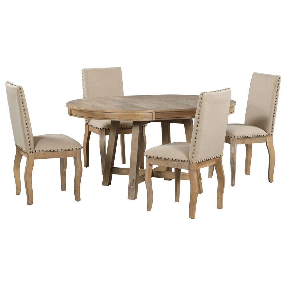 5 Piece Dining Table Set Extendable Dining Table and 4 Dining Chairs