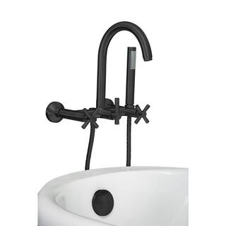 PELHAM  WHITE Modern 3-Handle Wall Mount Tub Faucet with Handshower and Hose Cross Handles in Matte Black PW82568-C-MB