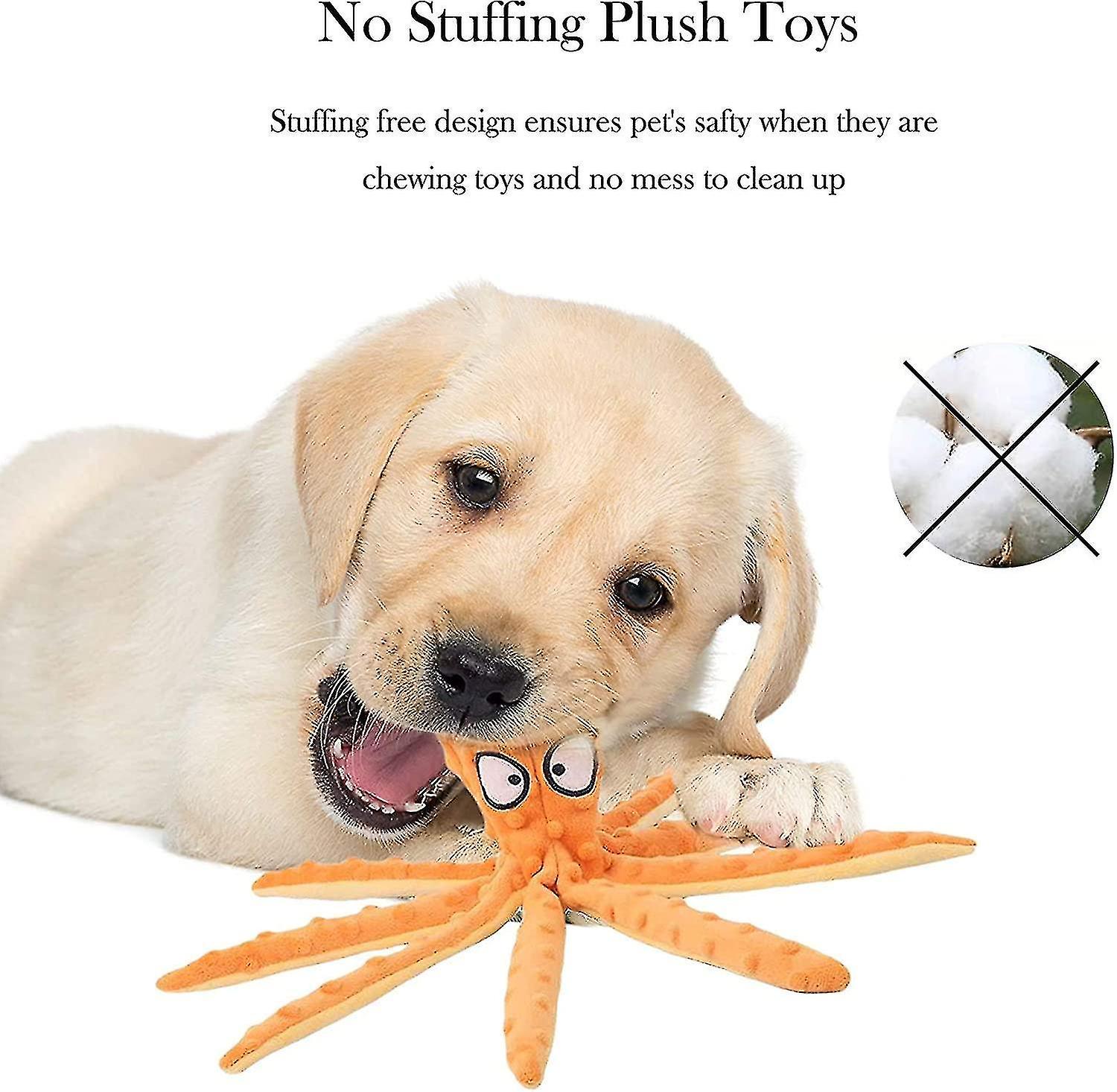 Dog Squeaky Octopus Toys- No Stuffing Plush Toy With Sounding Crinkle Paper And Squeaker Inside For