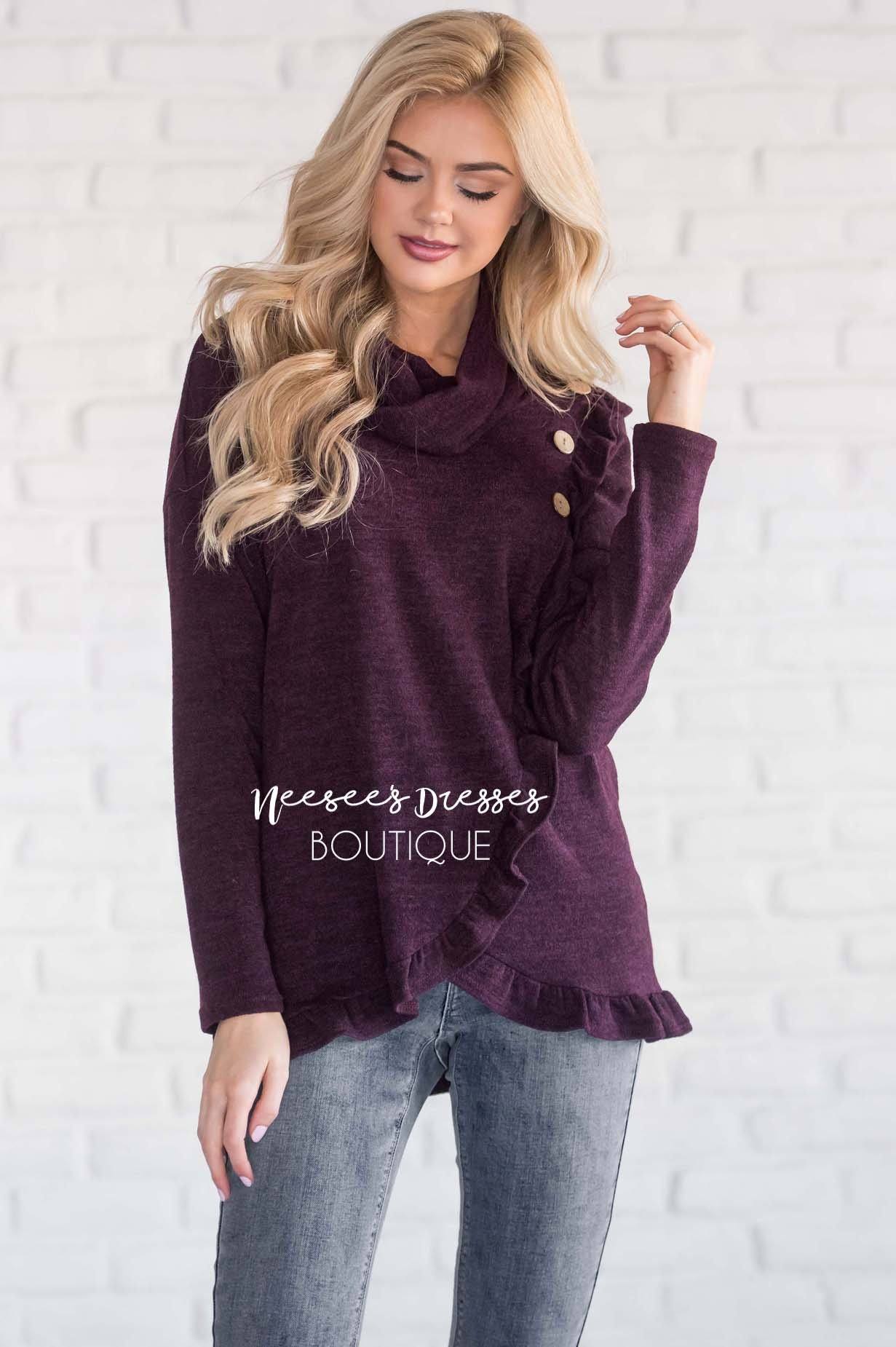 Cowl Neck Ruffle Front Sweater