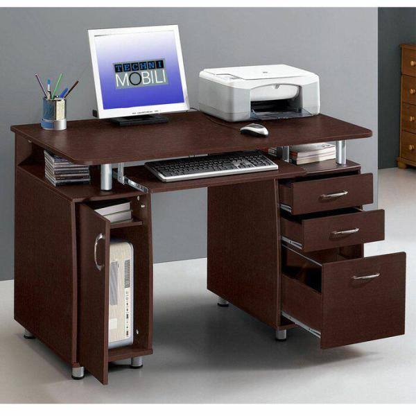 Karl home 45 in. W Retangular Brown Wood 3 Drawer Computer Desk with Door 941228127035