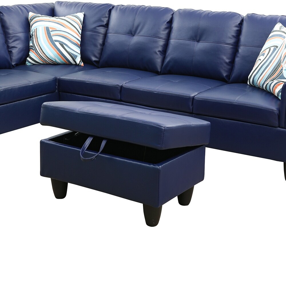 StarHomeLiving Jazz Blue left facing leather Sectional Sofa 3 pieces Set