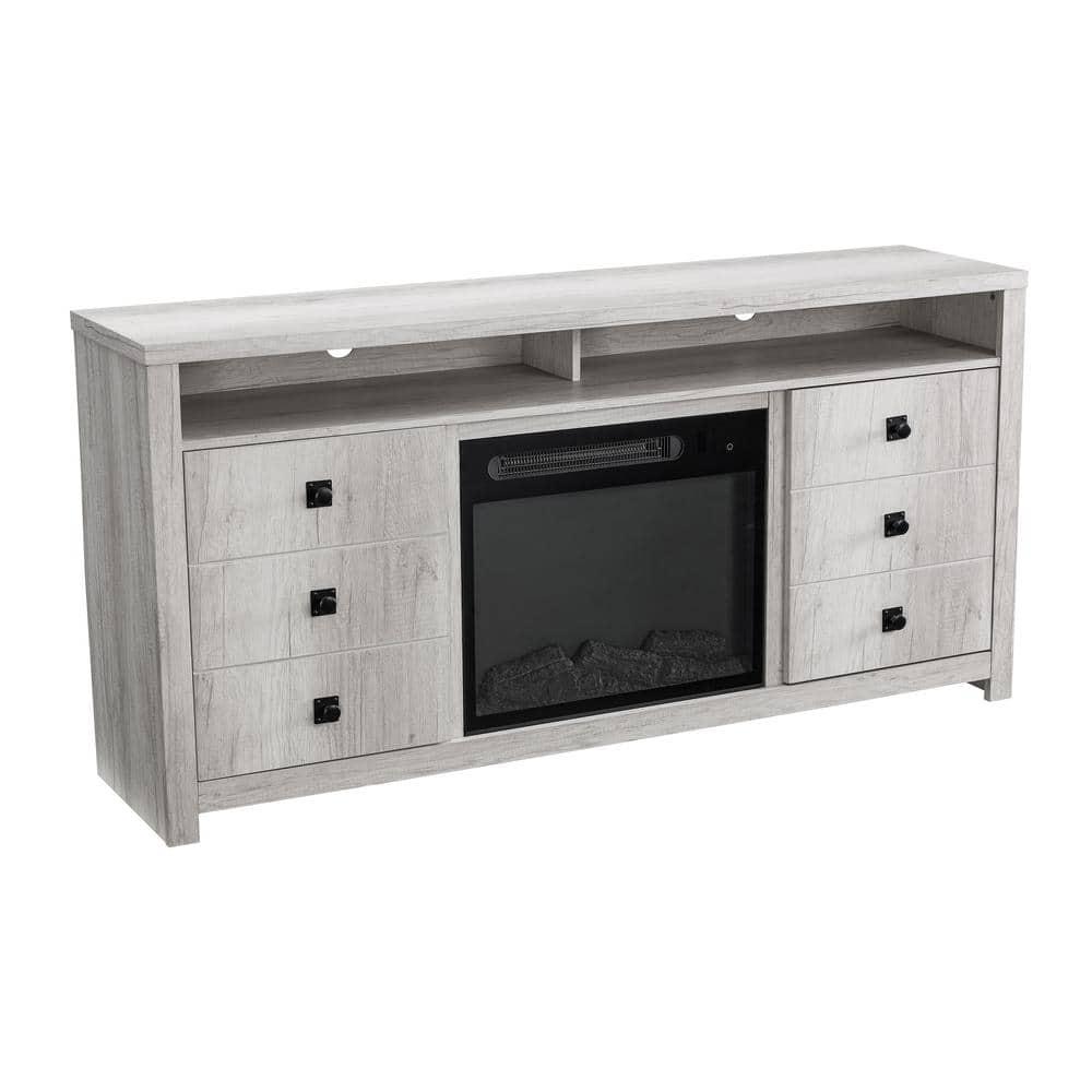 FESTIVO 64 in Freestanding Electric Fireplace TV Stand in Saw CutOff White