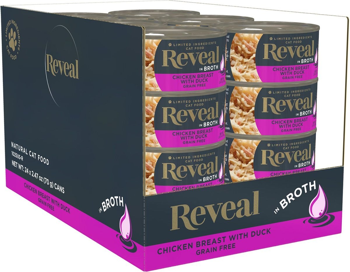 Reveal Natural Limited Ingredient Grain Free Chicken Breast and Duck in Broth Wet Cat Food， 2.47-oz， case of 24