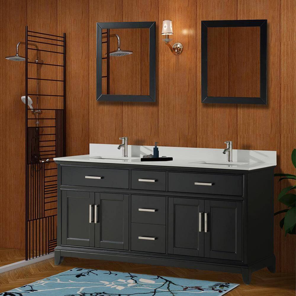 Vanity Art Genoa 72 in. W x 22 in. D x 36 in. H Double Sink Vanity in Espresso with Engineered Marble Top in White and Mirror VA1072-DE