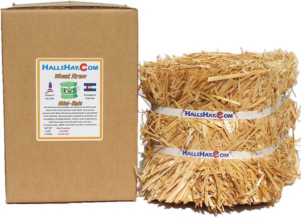 Hall's Hay Wheat Straw Mini-Bale Small Pet Bedding， 4-lb box