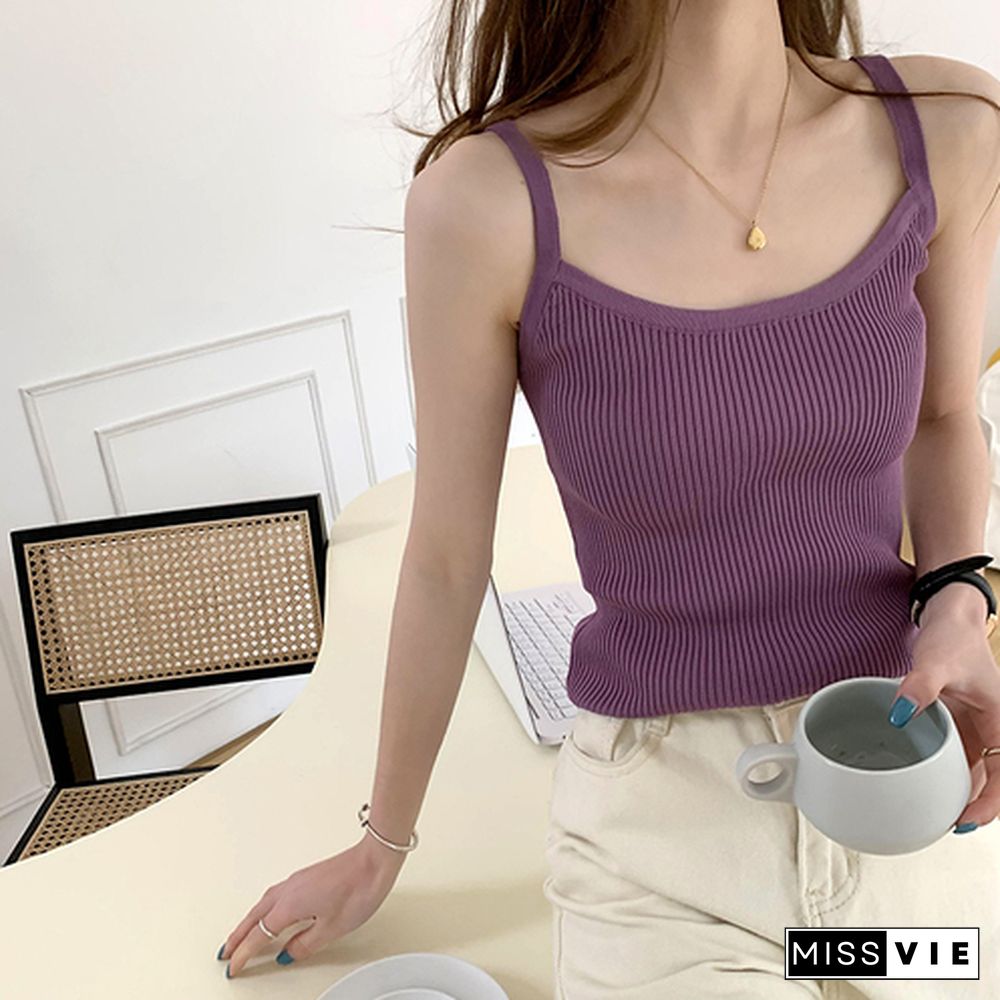 Candy Colors Camis Women Backless Solid Knitted Summer Slim All-Match Elegant Tank Tops Sleeveless Sexy Female Camisole Ulzzang