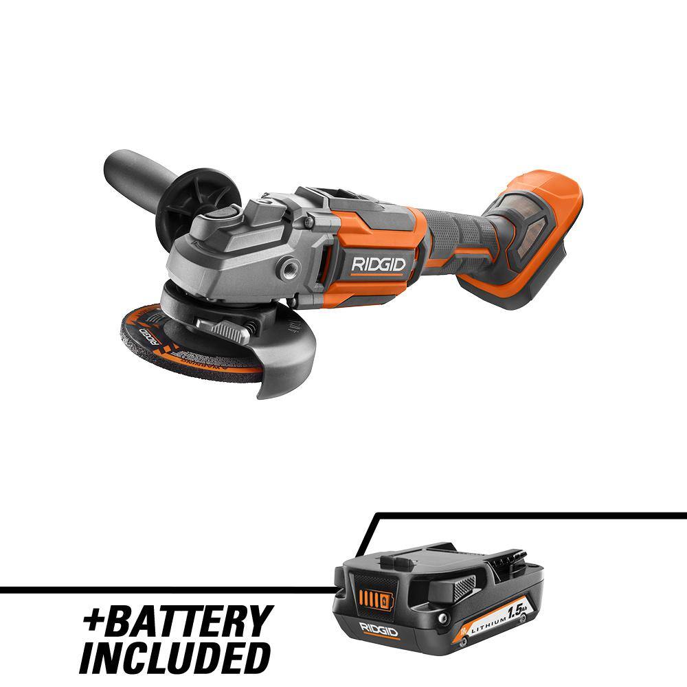 RIDGID 18V OCTANE Brushless Cordless 4-12 in. Angle Grinder with 18V Lithium-Ion 1.5 Ah Battery R86042B-AC870015N