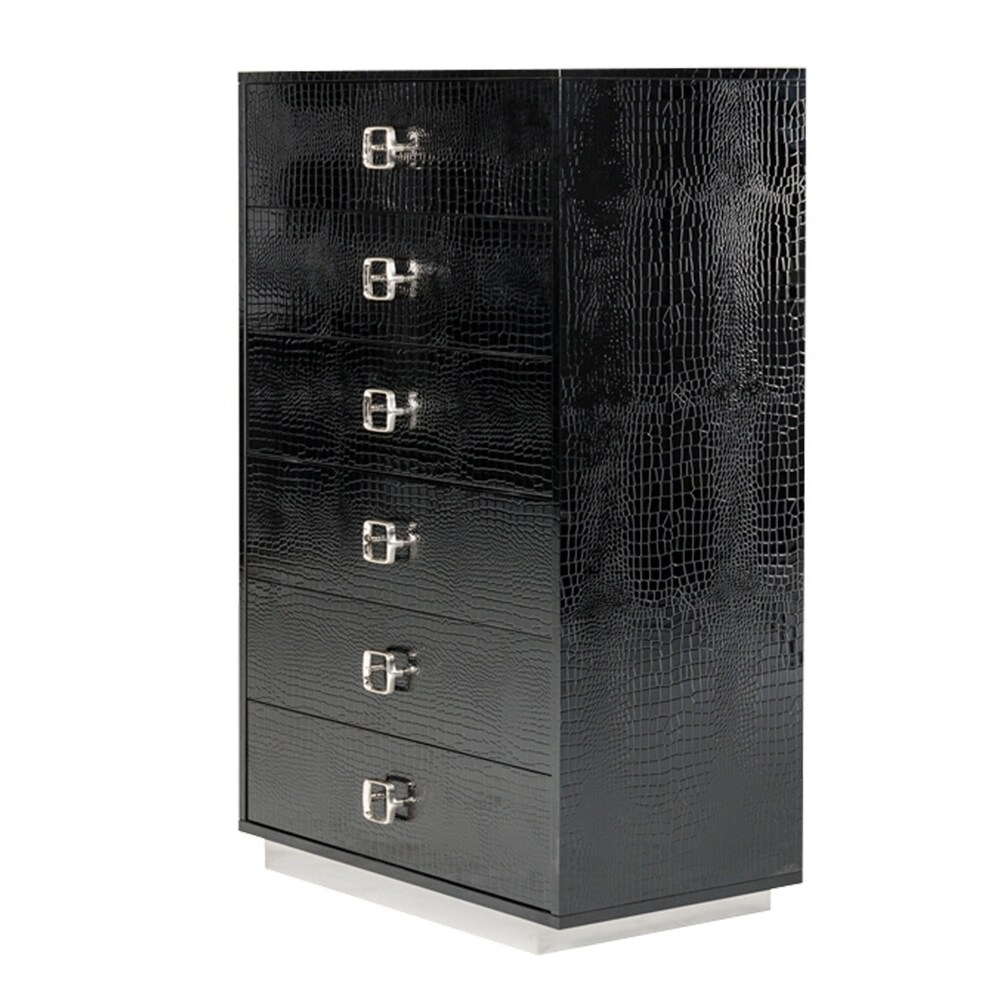 Hart 49 Inch Dresser  5 Drawers  Crocodile Skin Texture  Lacquer  Black