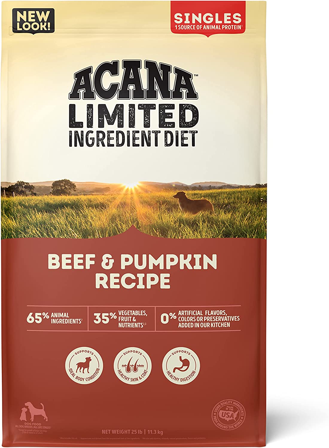 ACANA Singles Limited Ingredient Dry Dog Food， Grain-free， High Protein， Beef and Pumpkin， 25lb