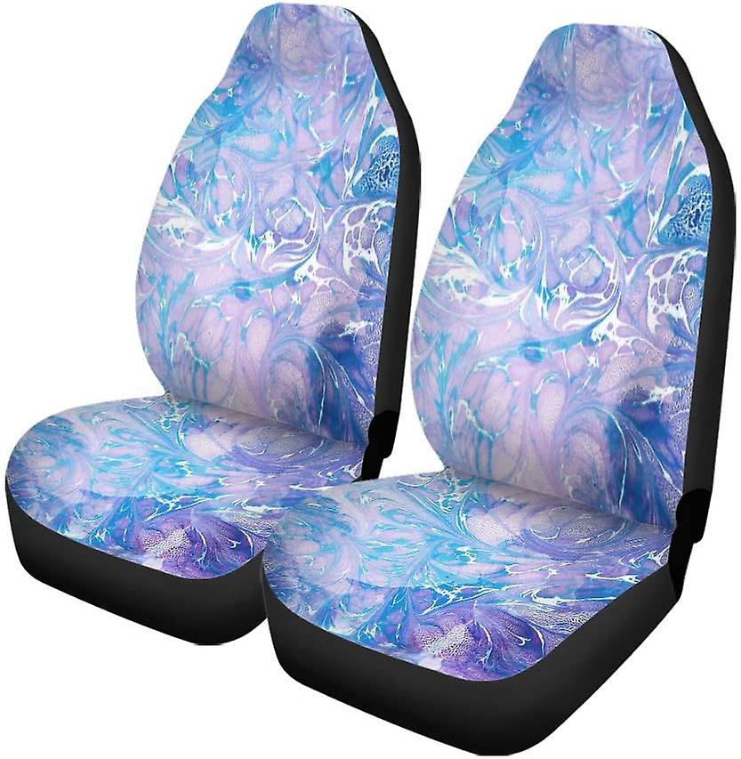 Set Of 2 Car Seat Covers Blue Pattern Abstract Marble Colorful Watercolor Agate Antique Color Universal Auto Front Seats Protector Fits