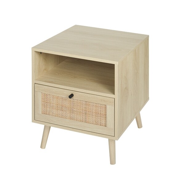 Rattan Nightstand， Wooden Bedside Table End Table for iving Room and Bedroom Fo for lway， Foyer， Den， Living Room