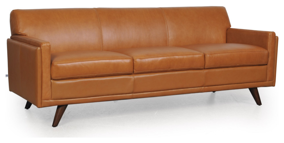 Moroni Milo Full Leather Mid Century Sofa with Wooden Legs in Tan   Midcentury   Sofas   by Moroni  Houzz