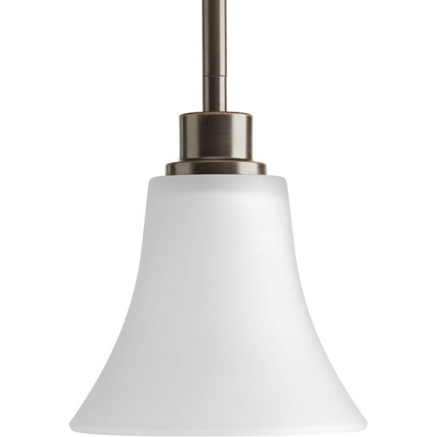 Progress Lighting Joy Collection 1 light Mini pendant Antique Bronze Etched White Fluted Glass