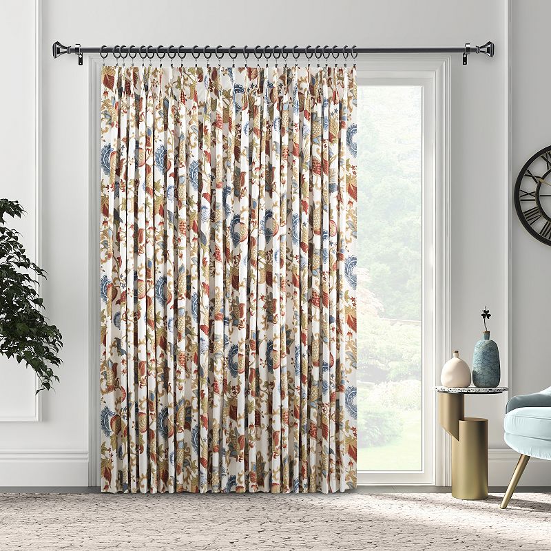 Ellis Cambridge Lined Jacquard Pinch Pleat Jacobean Floral Print Multicolor Drapery 2-Piece Curtain Panels， 96W x 84L