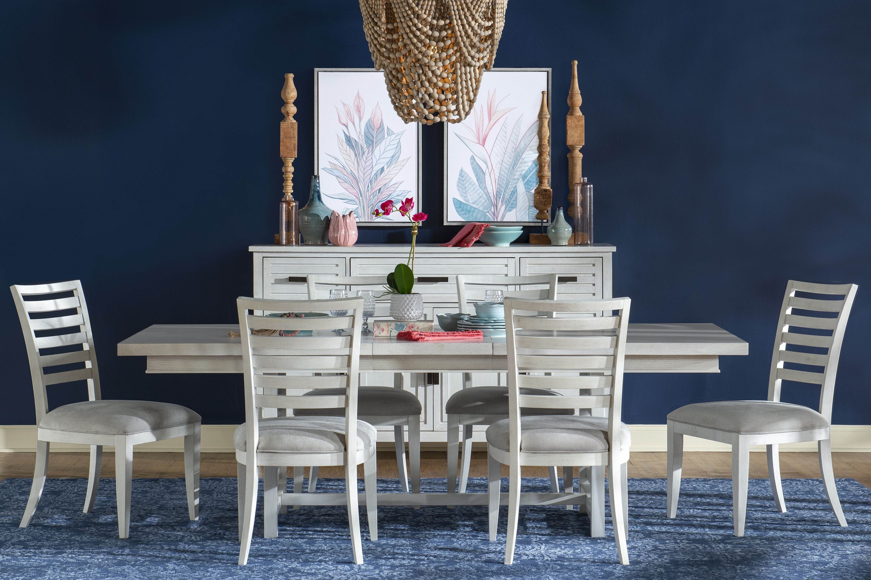 Coastal White Trestle 7-Pc Dining Set (Extendable Table 76-112 +6 Chairs)