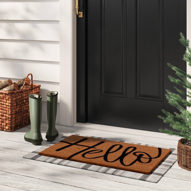 x27 hello x27 Coir Doormat Black