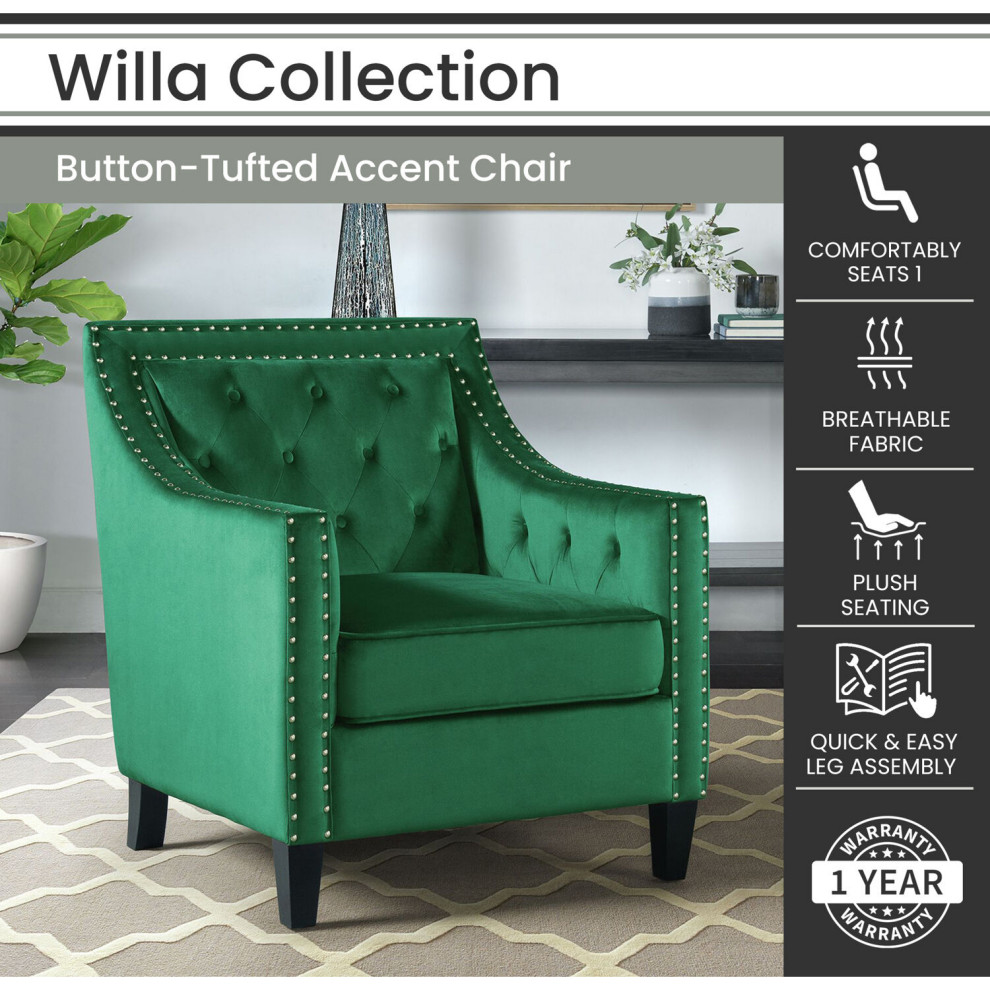 Willa Button Tufted Accent Chair   Contemporary   Armchairs And Accent Chairs   by Almo Fulfillment Services  Houzz