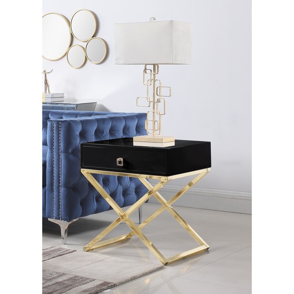 Chic Home Rochester Laquer-finished Stainless Steel/Faux-wood Nightstand Side Table