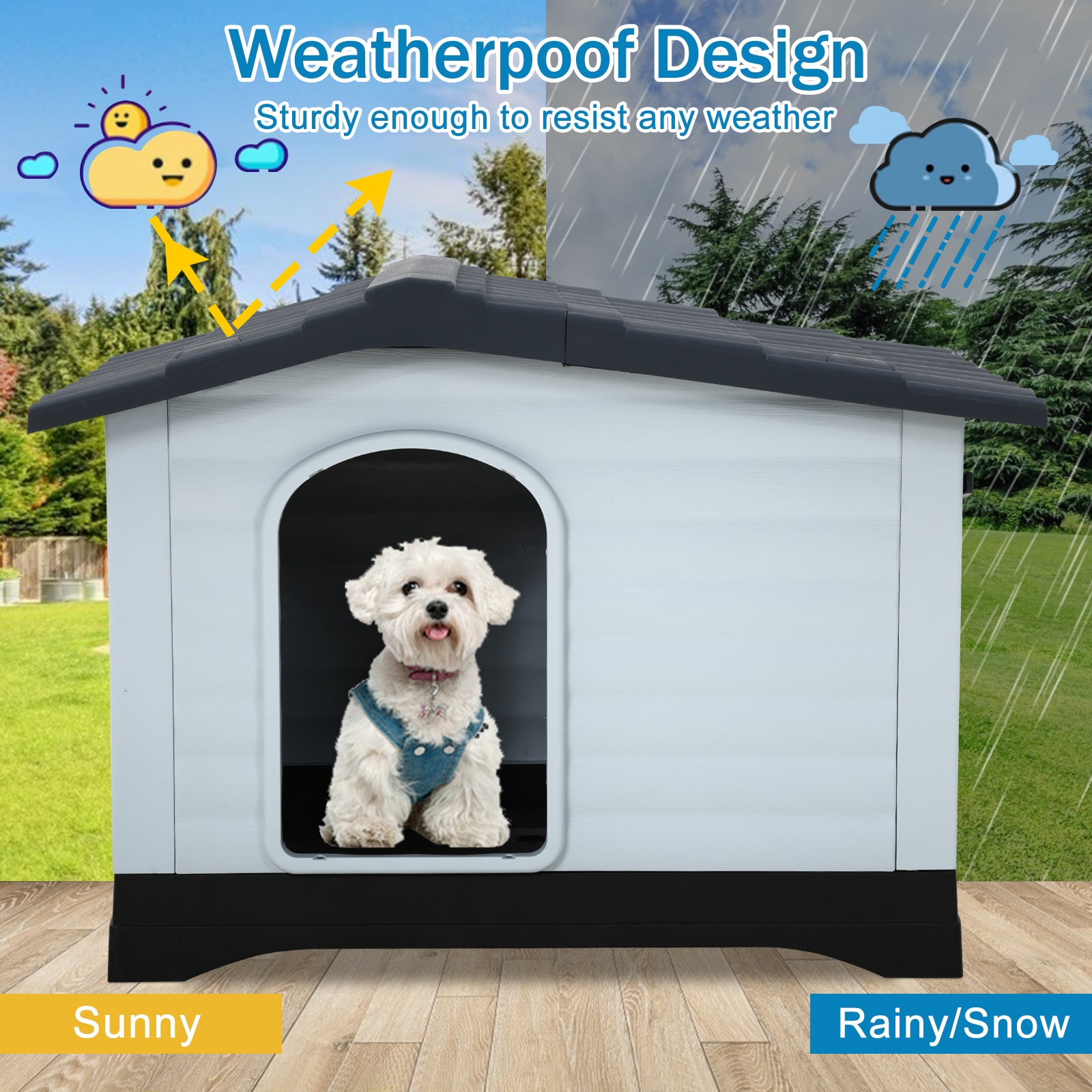 YRLLENSDAN Waterproof Dog Houses for Small Dogs Outdoor， Small Plastic Dog House Outdoor Small Pet House Weatherproof Dog House with Base Support and Air Vents