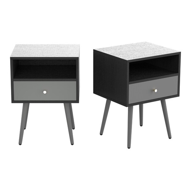 Modern Bedside Tables Set of 2，Nightstand with 1 Storage Drawer Chic Sofa Table for Bedroom Living Room Office