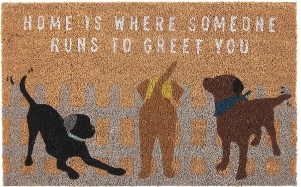 Mud Pie Dog Greetings Coir Door Mat， Tan