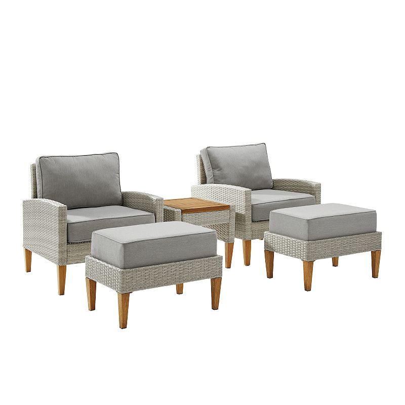 Crosley Capella Wicker Patio Chair， Ottoman and End Table 5-piece Set