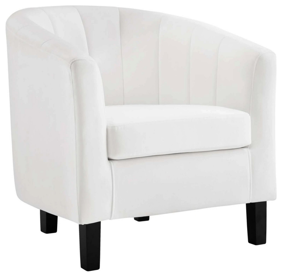 Zoey White Channel Tufted Performance Velvet Armchair   Transitional   Armchairs And Accent Chairs   by Peachtree Fine Furniture  Houzz