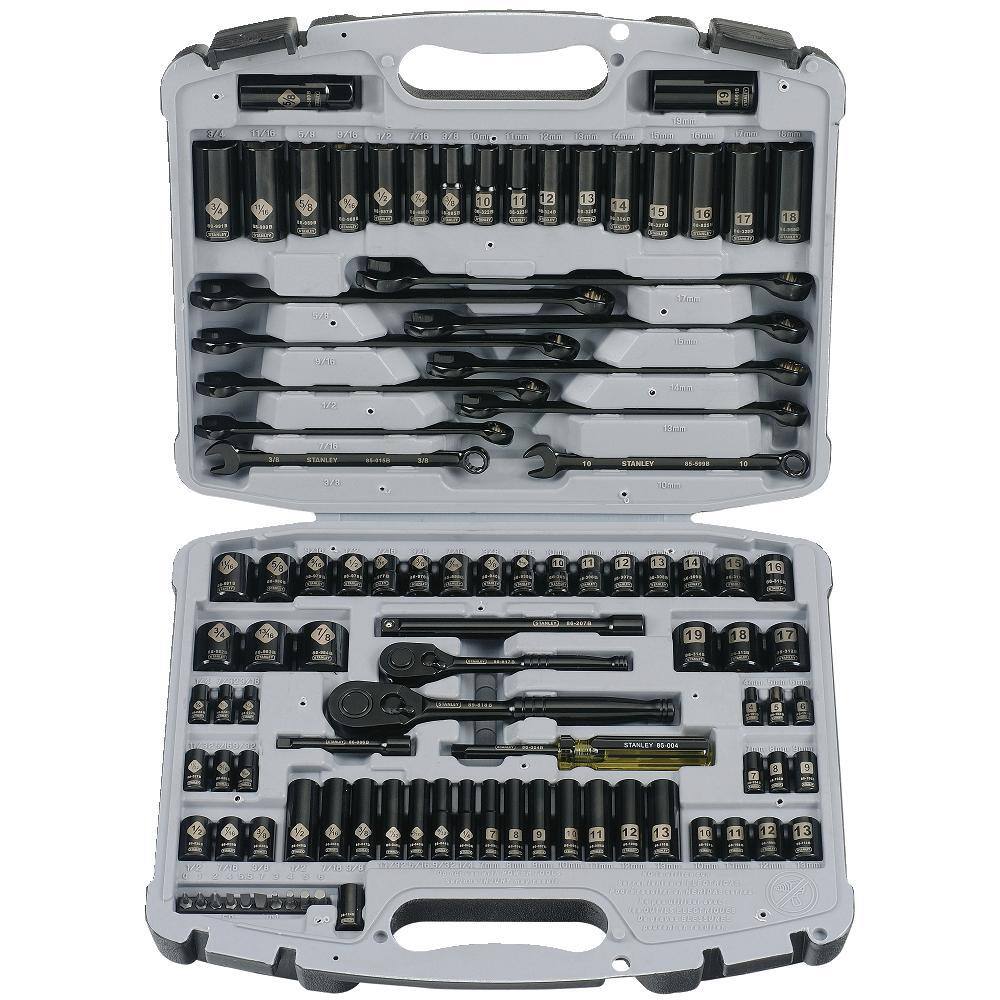 Stanley 92-839 1/4 in. and 3/8 in. Drive Black Chrome Laser Etched SAE and Metric Mechanics Tool Set (99-Piece)