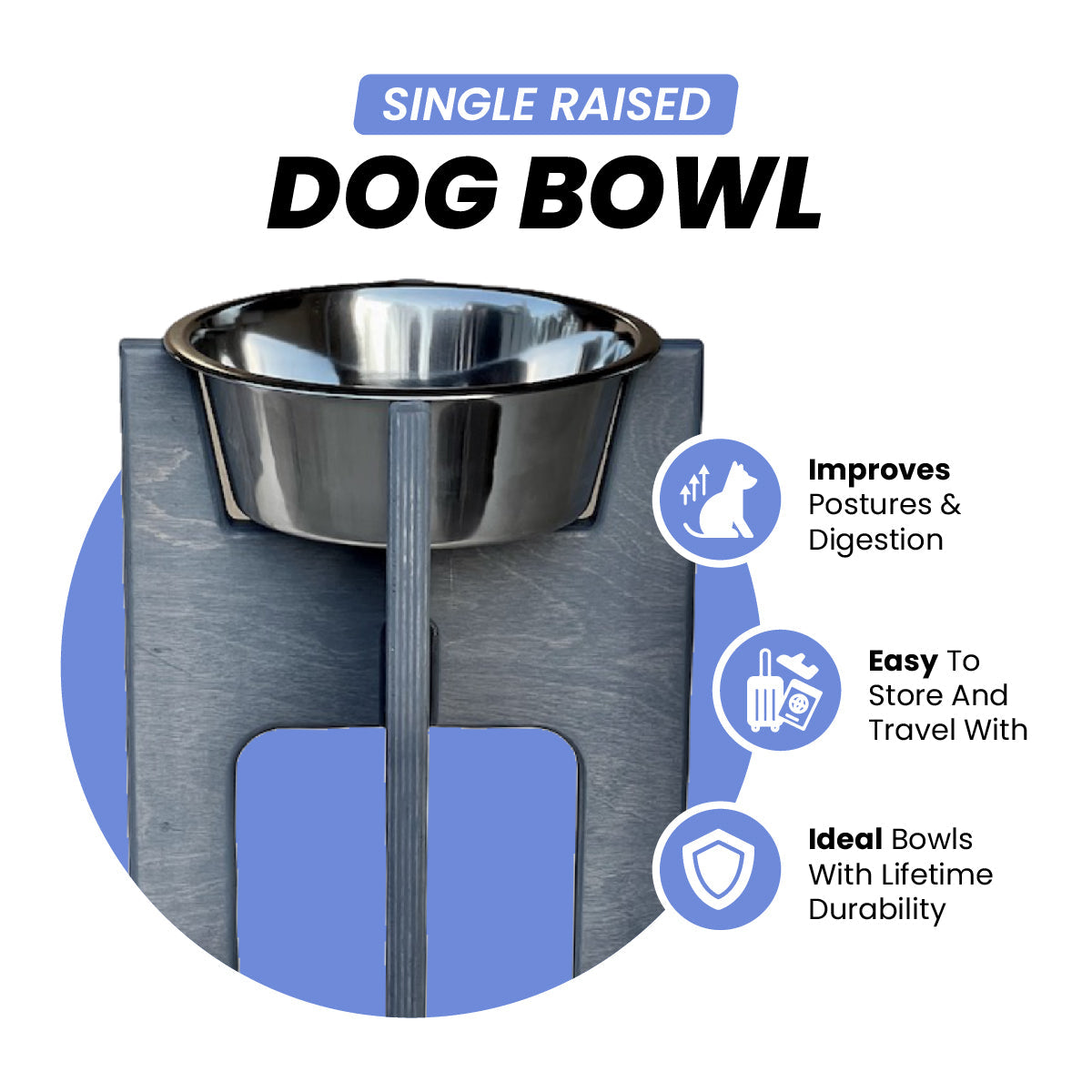 Slim N Sleek Dog Bowl Stand – 20 Inch Ebony Elevated Dog Bowl with Wooden Stand – Raised Dog Bowl for Large Dogs, Medium, Small Dogs – Stainless Steel Dog Feeder Bowl for Water and Food