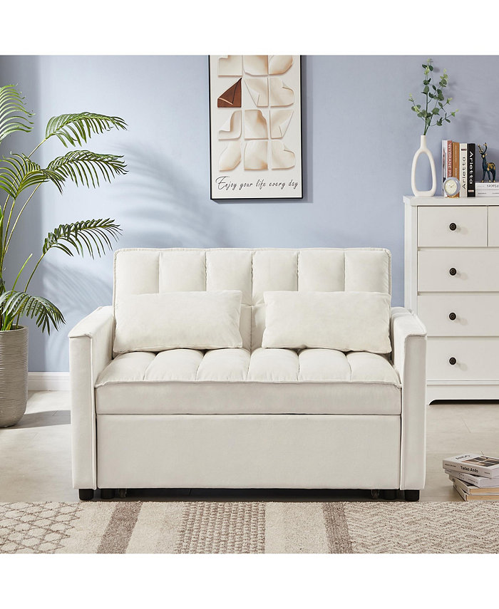 Simplie Fun OFF WHITE VELVET SOFA BED