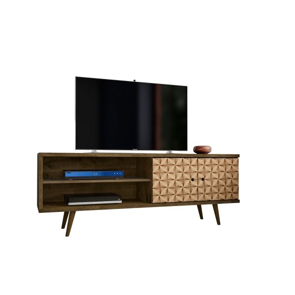 Liberty TV Stand 62.99 in Rustic Brown and 3D Brown Prints