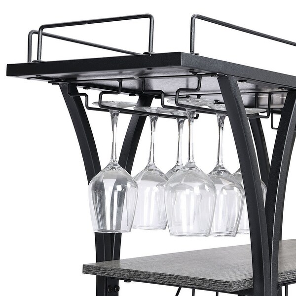 3-Tier Industrial Style Bar Cart with Wheels and Bottle Rack