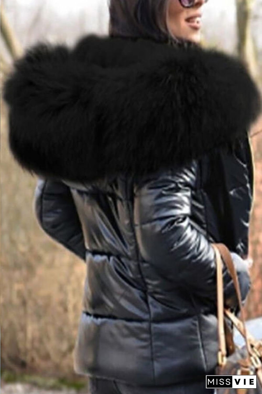 Fashion Solid Color Thick Fur Collar Down Jacket