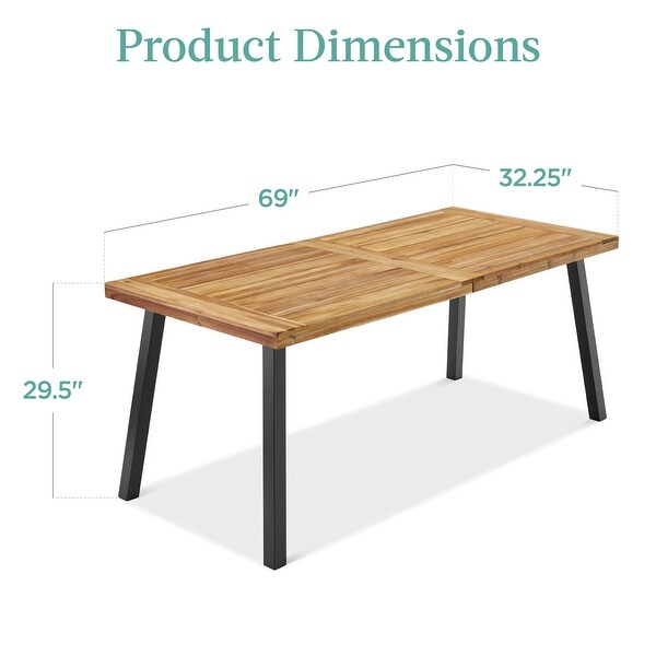 6Person Indoor Outdoor Acacia Wood Dining Table，Picnic Table w/PowderCoated Steel，350 Pound Capacity Legs