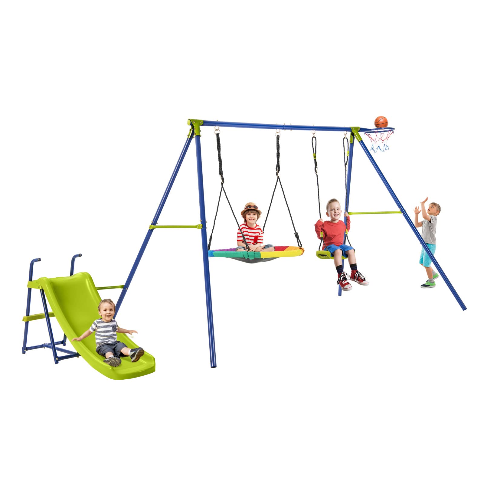 Costzon Swing Sets for Backyard, 4-in-1 Heavy Duty Large Metal Swing Frame