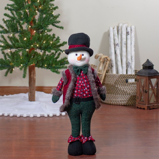 Red And Green Jolly Plush Boy Snowman Christmas Figure