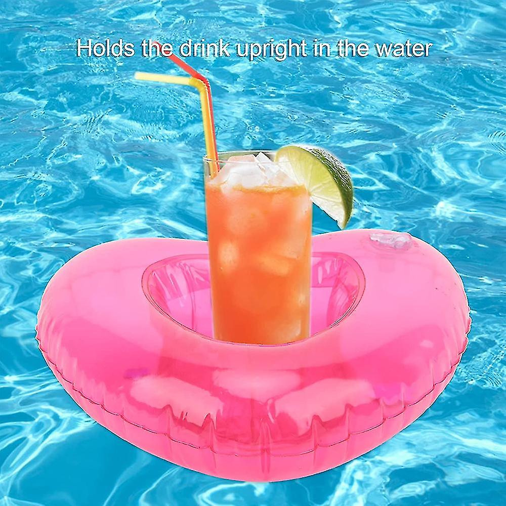 12 Pcs Inflatable Drink Holder Float Drink Cup Holder Heart Shaped For Summer Swimming Pool