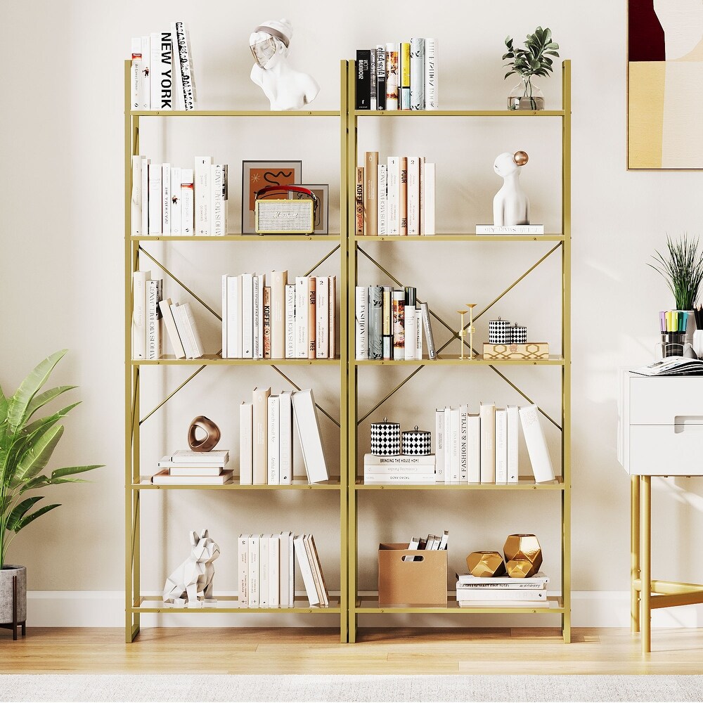 Moasis 5 Tiers Bookshelf Acrylic Shelves Gold Bookcase Display Storage Rack