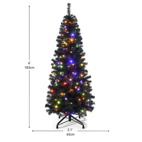 6/7.5 Ft Slim PreLit Black Pencil Christmas Tree with 700 Branch Tips and 200 LED Lights for Home，Office，and Party Decor