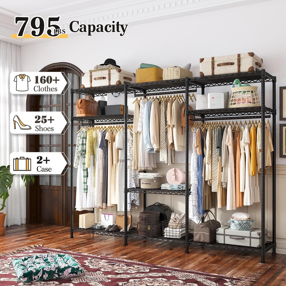 Heavy Duty Clothes Racks for Hanging Clothes Rack Load 795LBS Clothing Racks Adjustable Portable Clothes Rack Garment Racks