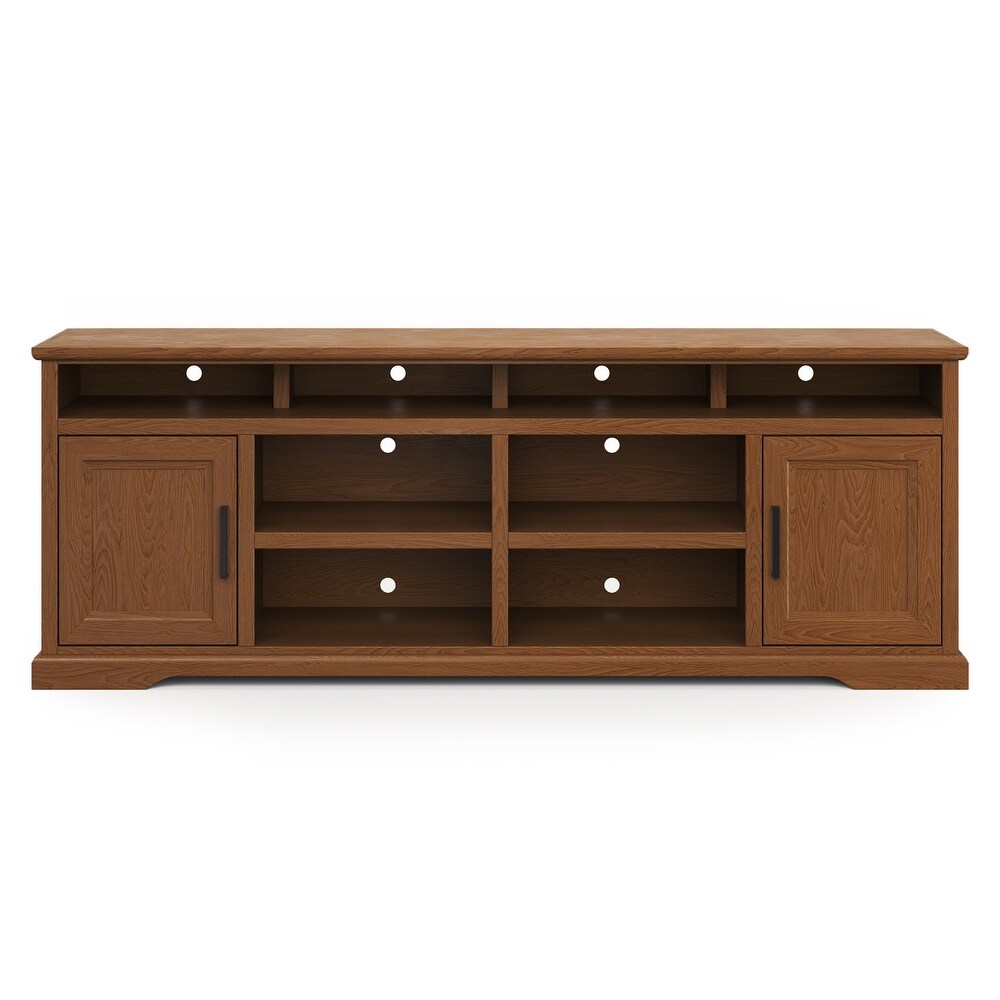 Bridgevine Home Cheyenne 86 Inch TV Stand Console  for TVs up to 95 inches  No Assembly Required  Bourbon Oak Finish