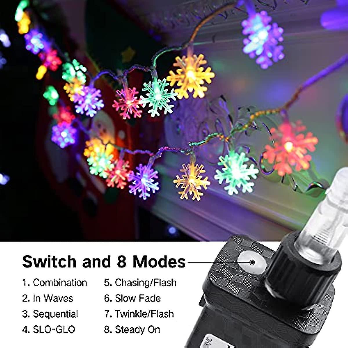 Outdoor Christmas Decorations Snowflake String Lights  100 Led 33ft Plug In Fairy Light 8 Modes  Waterproof Twinkle Lights For Christmas Wedding Party