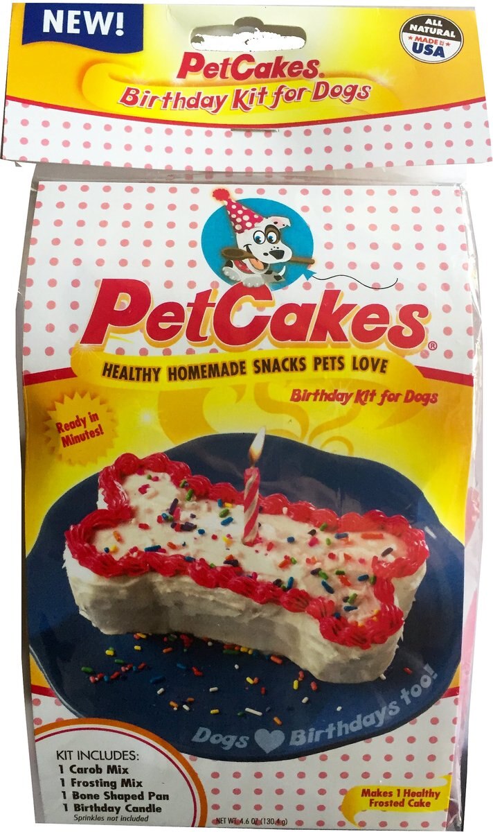 PetCakes Carob Flavor Microwavable Birthday Cake Mix Kit With Bone Shaped Pan Dog Treats， 4.6-oz bag