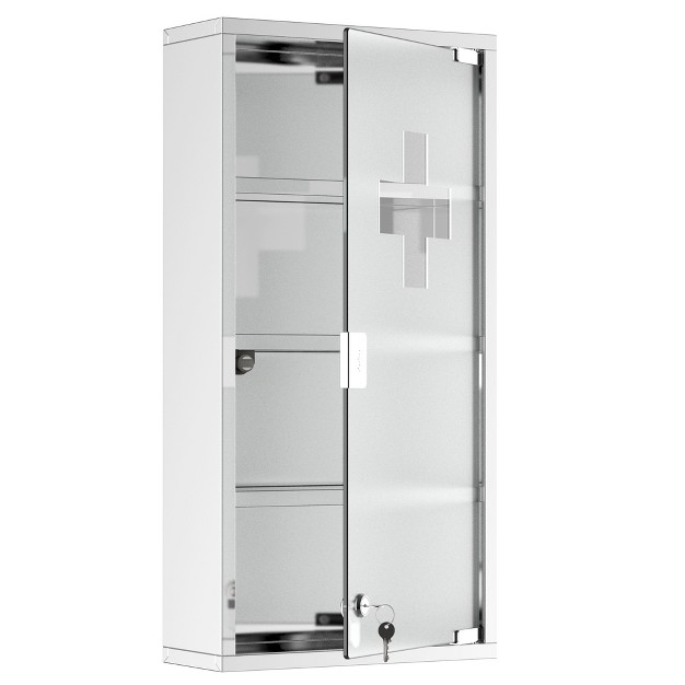 X 24 quot Medicine Cabinet With Lock Storage Shelves Locking Medical Cabinet For Safety First Aid Bathroom Wall Cabinet Silver