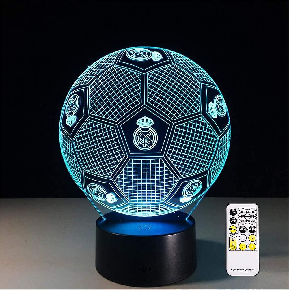 3d Optical Illusion Real Madrid Football Night Light Toy Lamp，remote Control，dimmable，battery Or Usb Powered，7 Colors Change Christmas Birthday Gift F